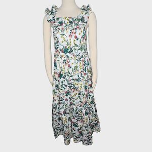 Nautica Jeans Floral Tiered Maxi Dress‎ Ruffle Straps Cotton White Medium NWT